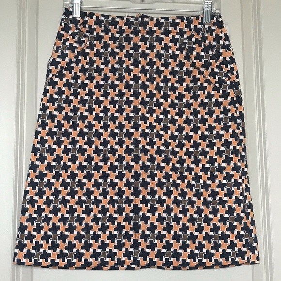 Talbots navy/orange/brown pencil skirt with front pockets size 4P stretch - Picture 2 of 9